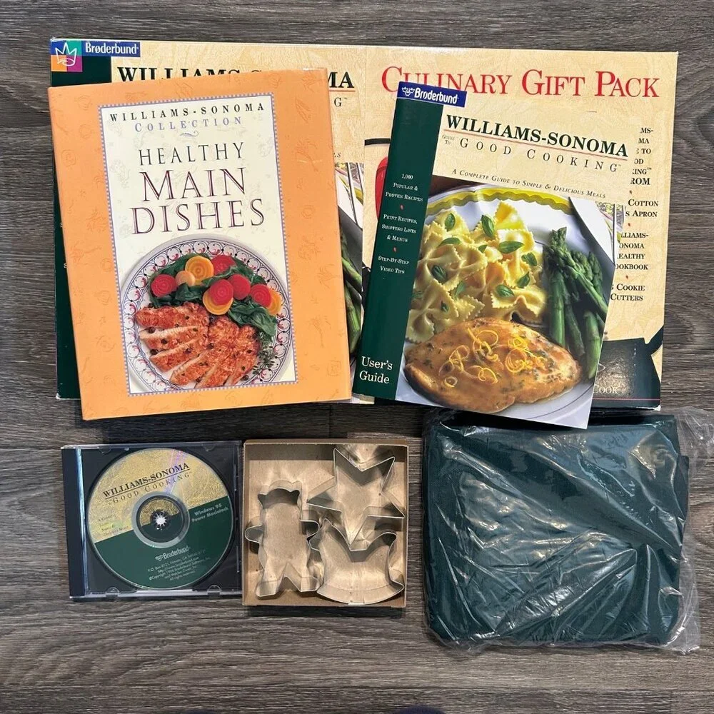 Williams Sonoma Culinary Gift Set Healthy Main Dishes Cookbook Apron 1996 VTG